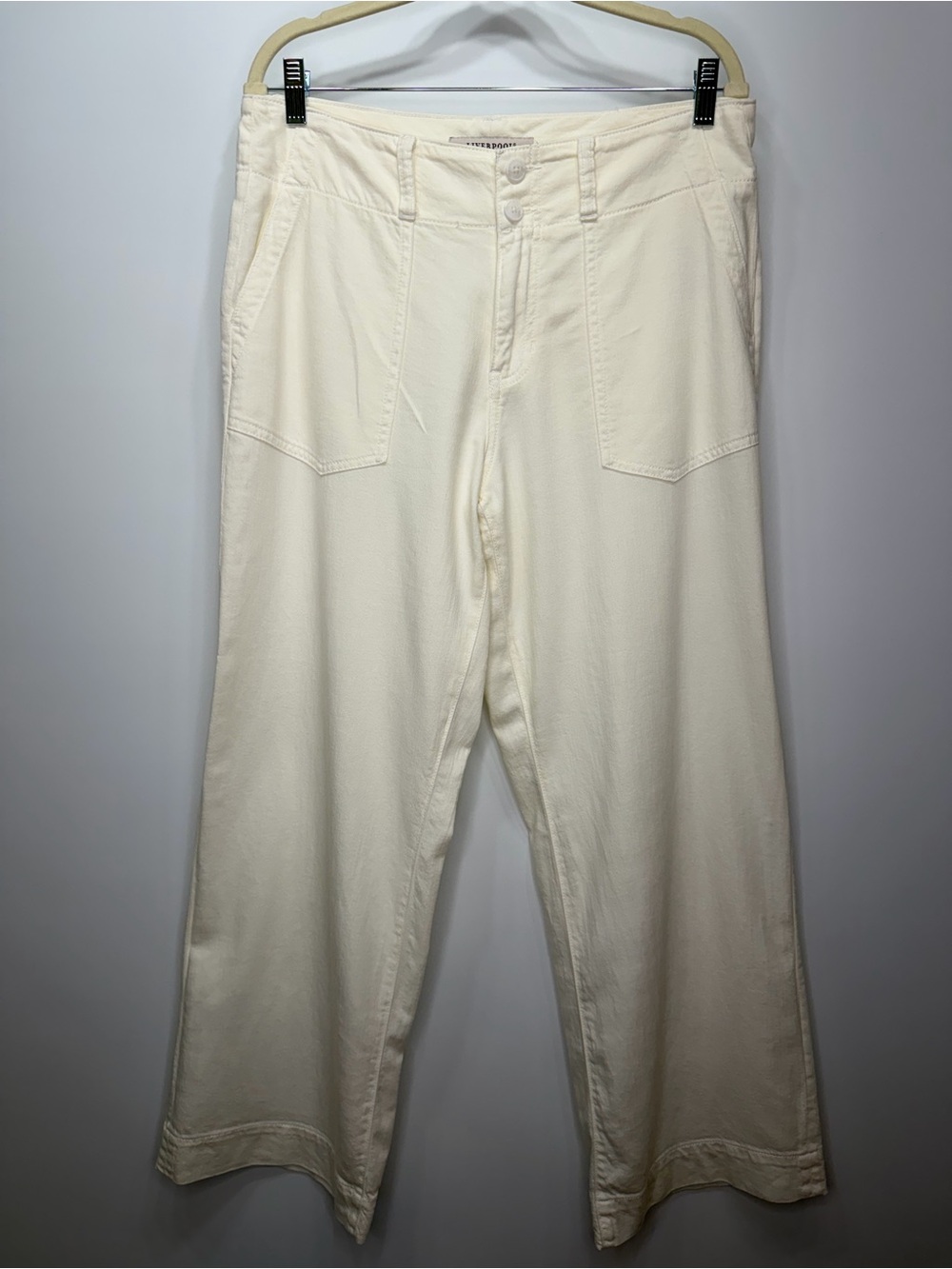Liverpool Los Angeles Hannah Flare Cream Wide Leg Pants Size 10/30 Lyocell Blend - Picture 2 of 13